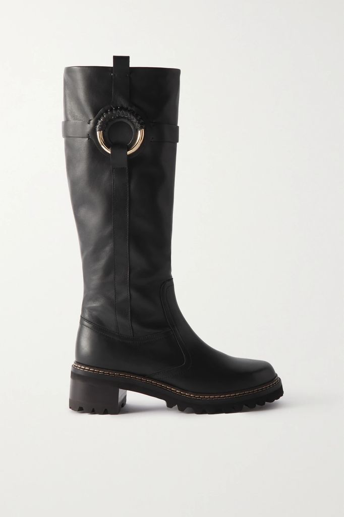 Hana Leather Knee Boots - Black