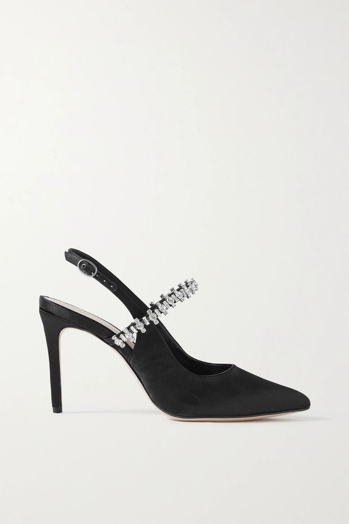 Crystal-embellished Satin Slingback Pumps - Black