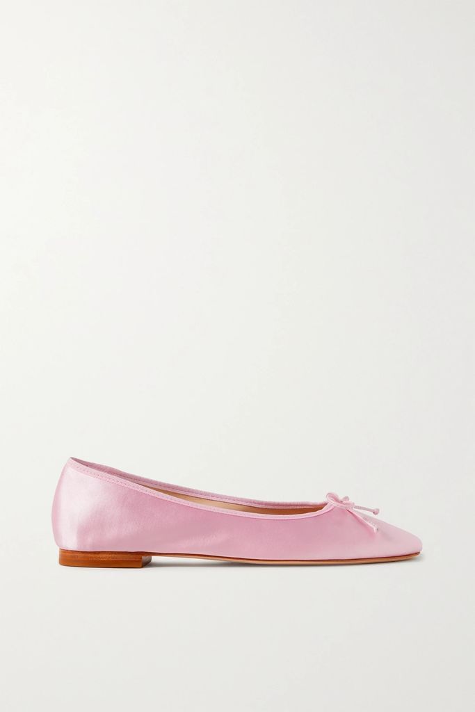 Bow-embellished Satin Ballet Flats - Baby pink