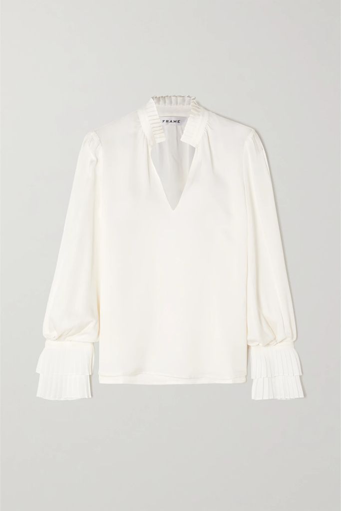 Pleated Silk Blouse - White
