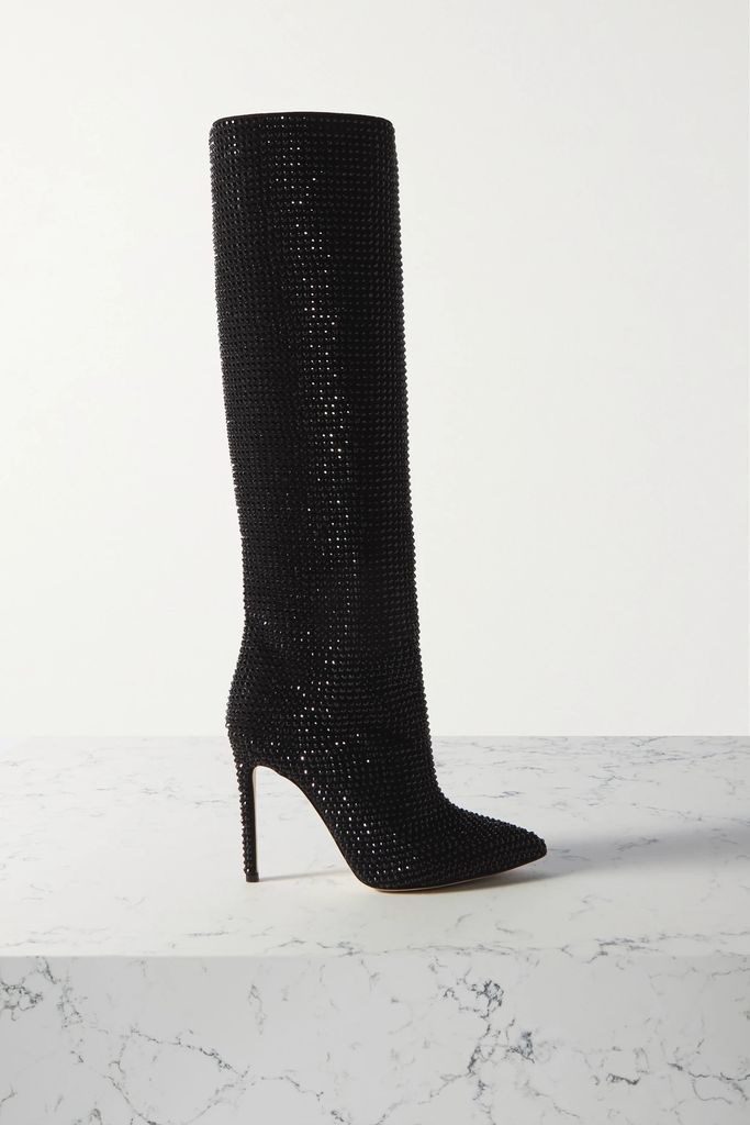 Holly Crystal-embellished Suede Knee Boots - Black