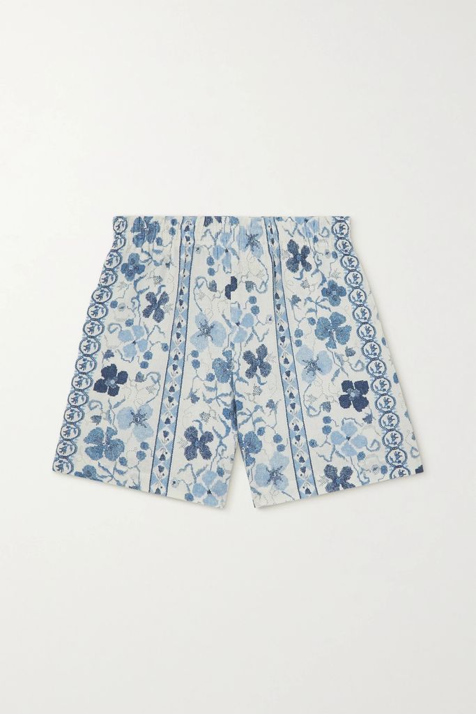 Embroidered Woven Shorts - Blue