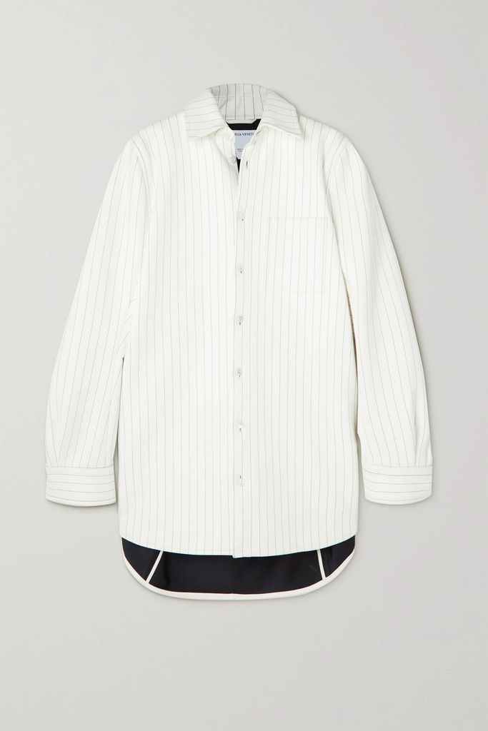Oversized Pinstriped Leather Shirt - White