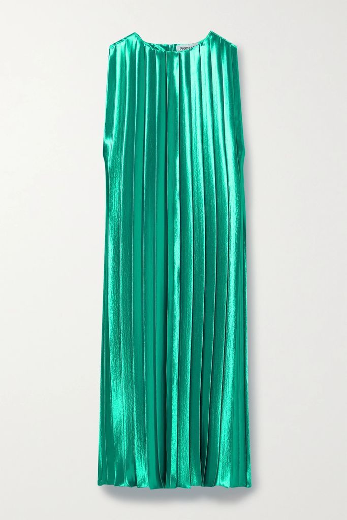 Colette Pleated Hammered-satin Midi Dress - Turquoise
