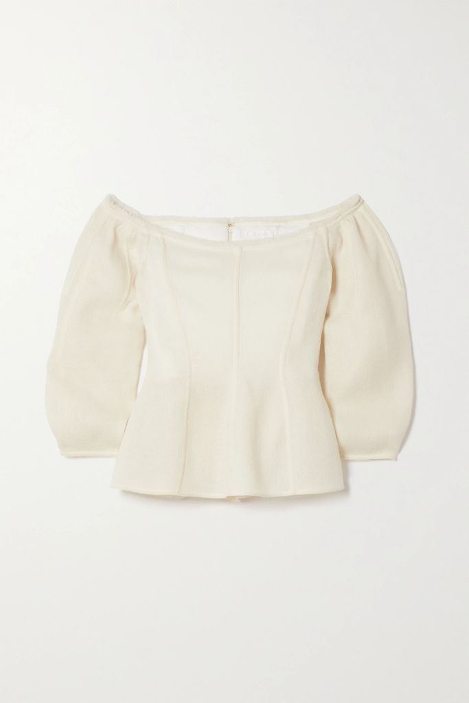 Off-the-shoulder Paneled Wool And Cashmere-blend Blouse - White