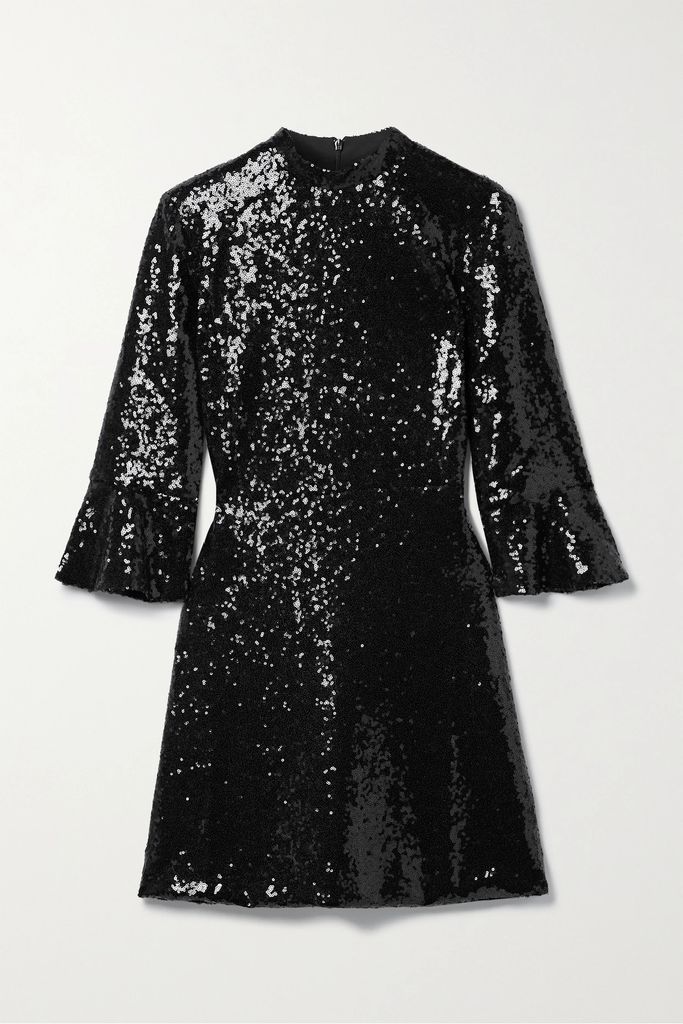Ashley Sequined Sateen Mini Dress - Black