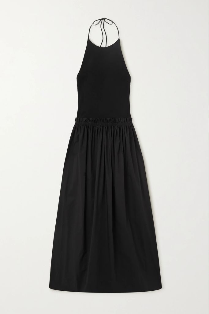 Knitted And Organic Cotton-poplin Halterneck Maxi Dress - Black