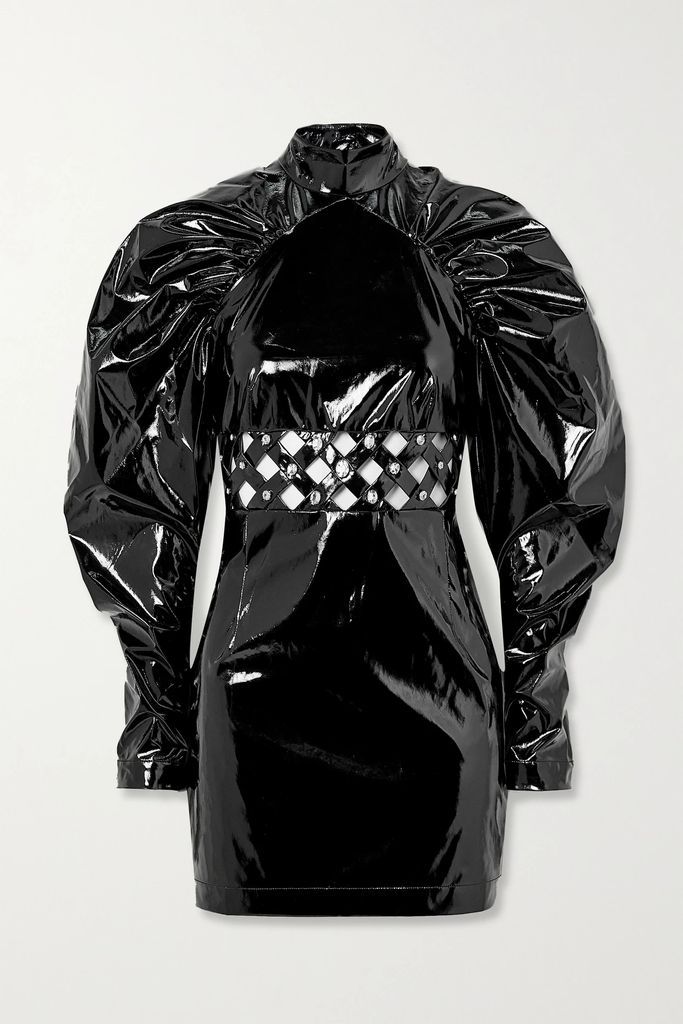Kimmy Crystal-embellished Cutout Vinyl Mini Dress - Black