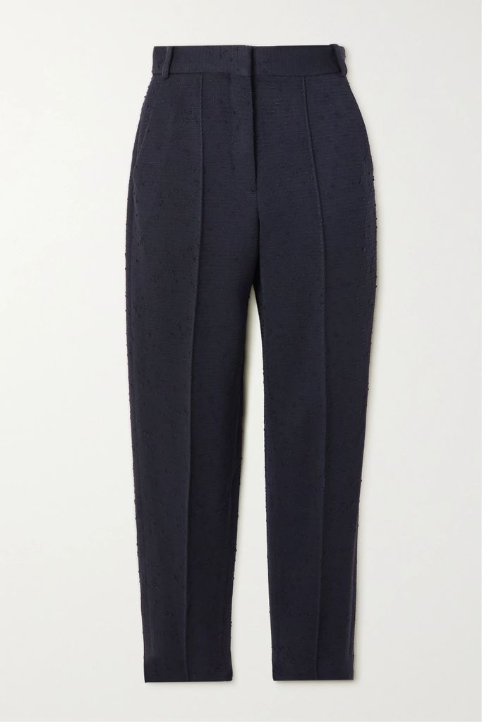 Pleated Wool-blend Tapered Pants - Navy