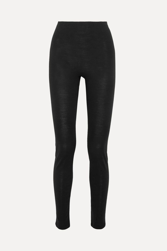 Merino Wool And Silk-blend Jersey Leggings - Black