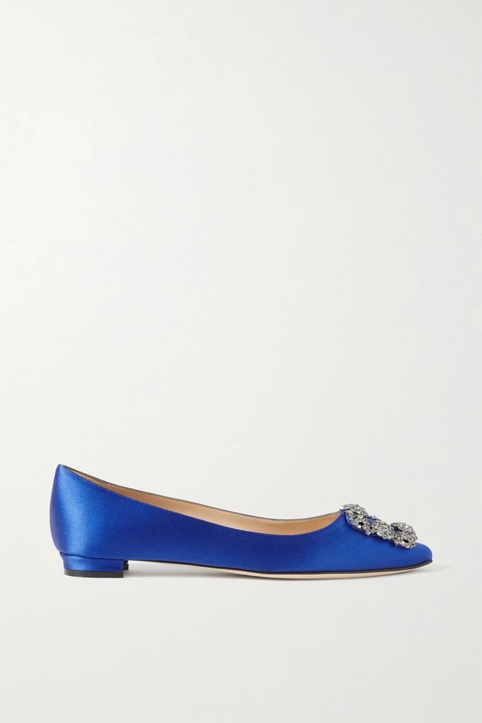 Hangisi Embellished Satin Point-toe Flats - Blue