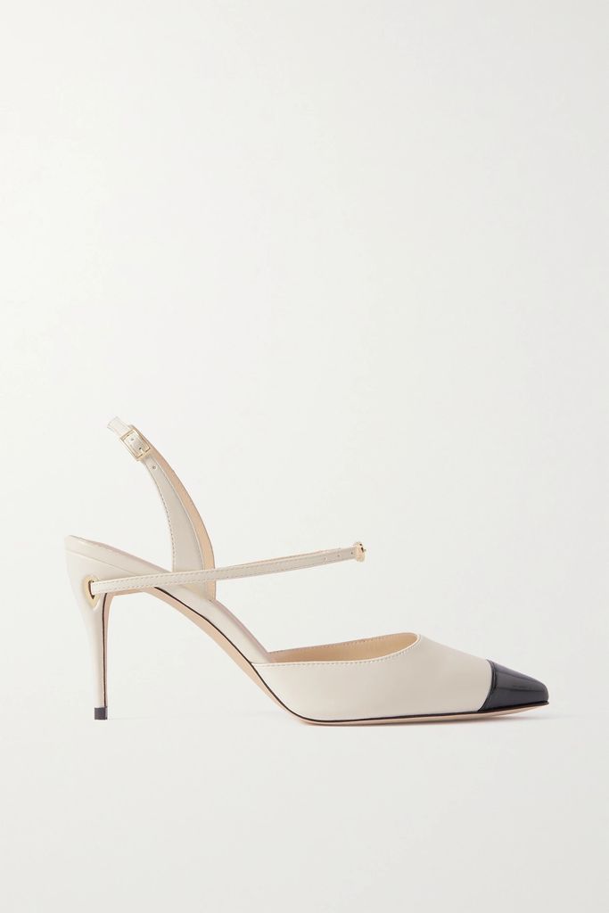 Vittorio 85 Leather And Patent-leather Slingback Pumps - Ivory