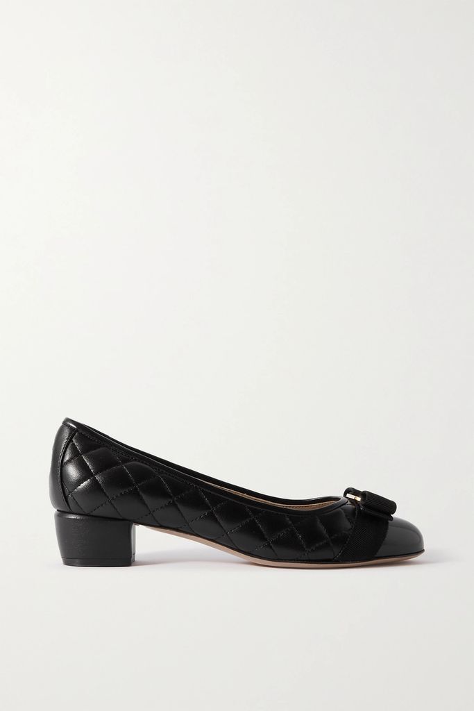 Vara Q Bow-embellished Quilted Patent-leather Pumps - Black