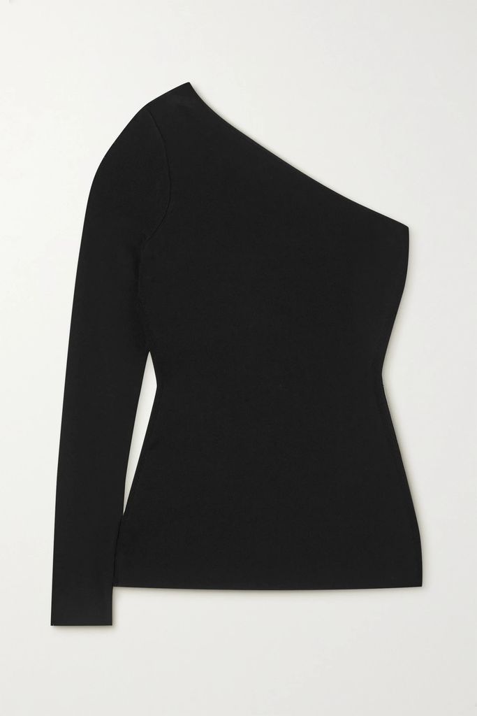 One-shoulder Stretch-knit Top - Black