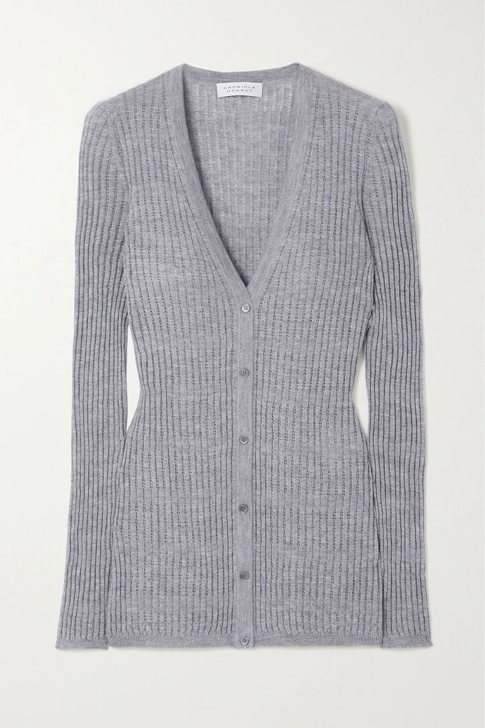 Emma Pointelle-knit Cashmere And Silk-blend Cardigan - Gray