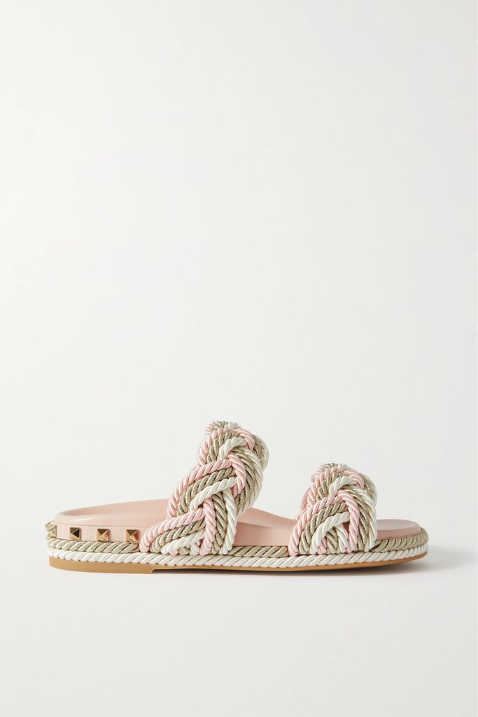 Valentino Garavani Rockstud Torchon Braided Rope Sandals - Pink
