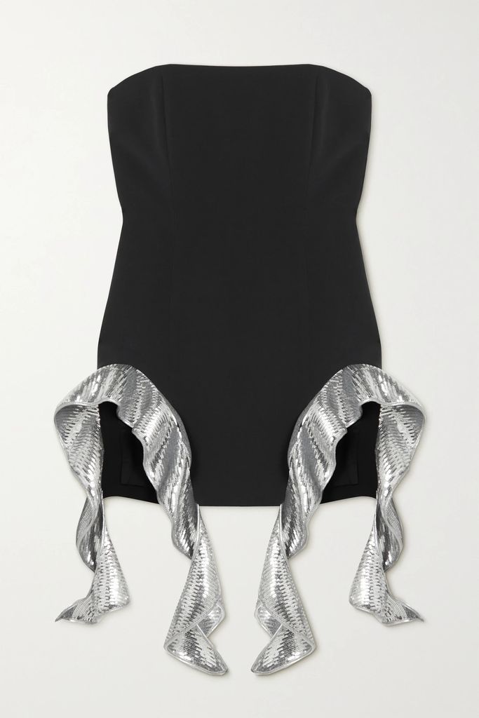 Strapless Ruffled Sequin-embellished Crepe Mini Dress - Black