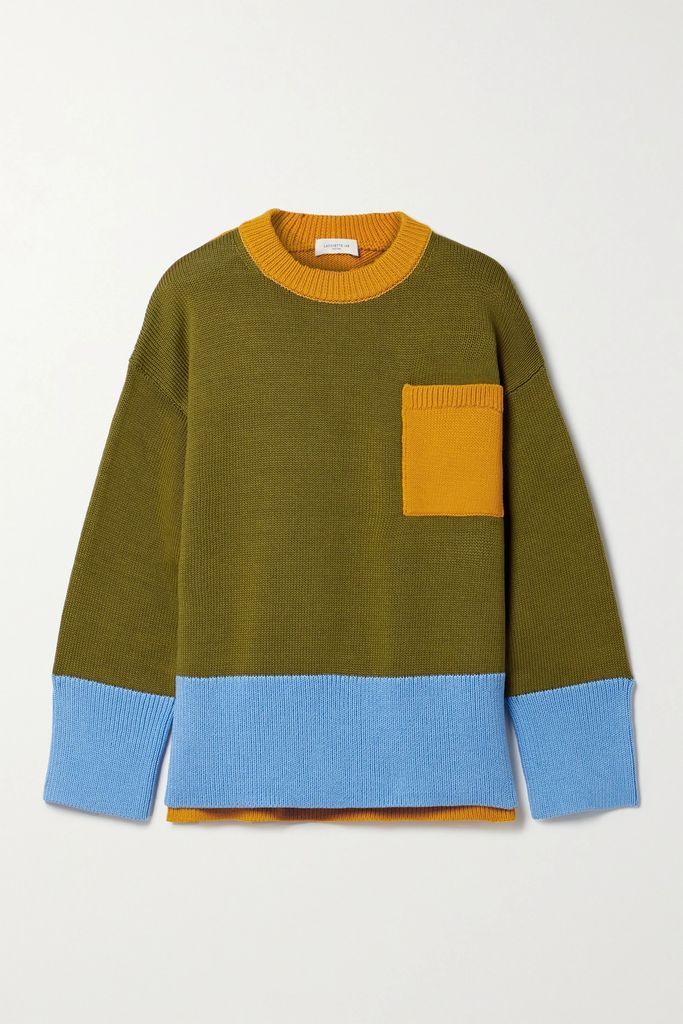 Color-block Cotton And Silk-blend Sweater - Green