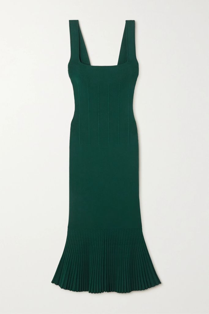 Atalanta Pleated Stretch-knit Midi Dress - Dark green
