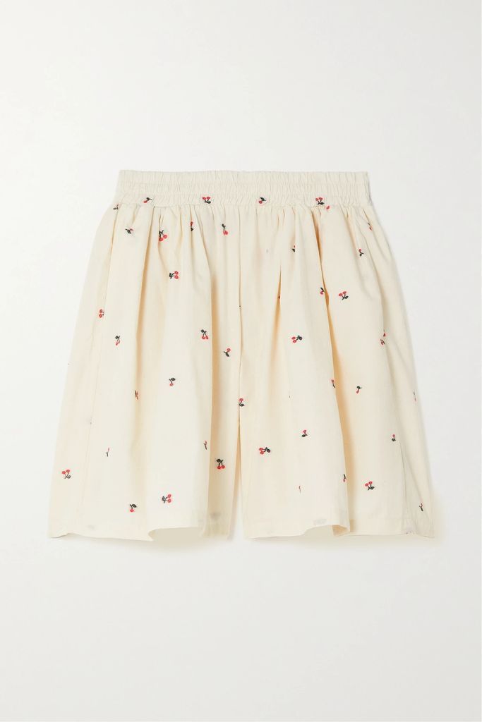 Andrea Embroidered Cotton Shorts - Cream
