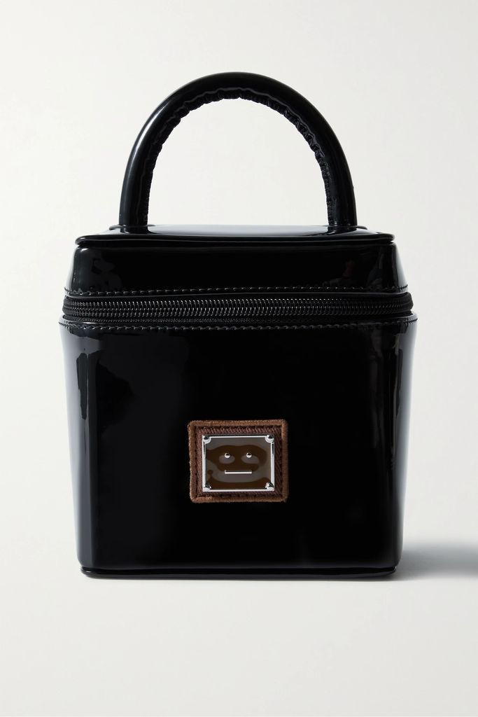 Appliquéd Faux Patent-leather Vanity Bag - Black