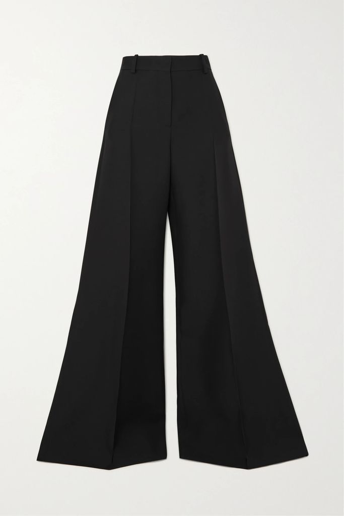 Wool And Silk-blend Flared Pants - Black