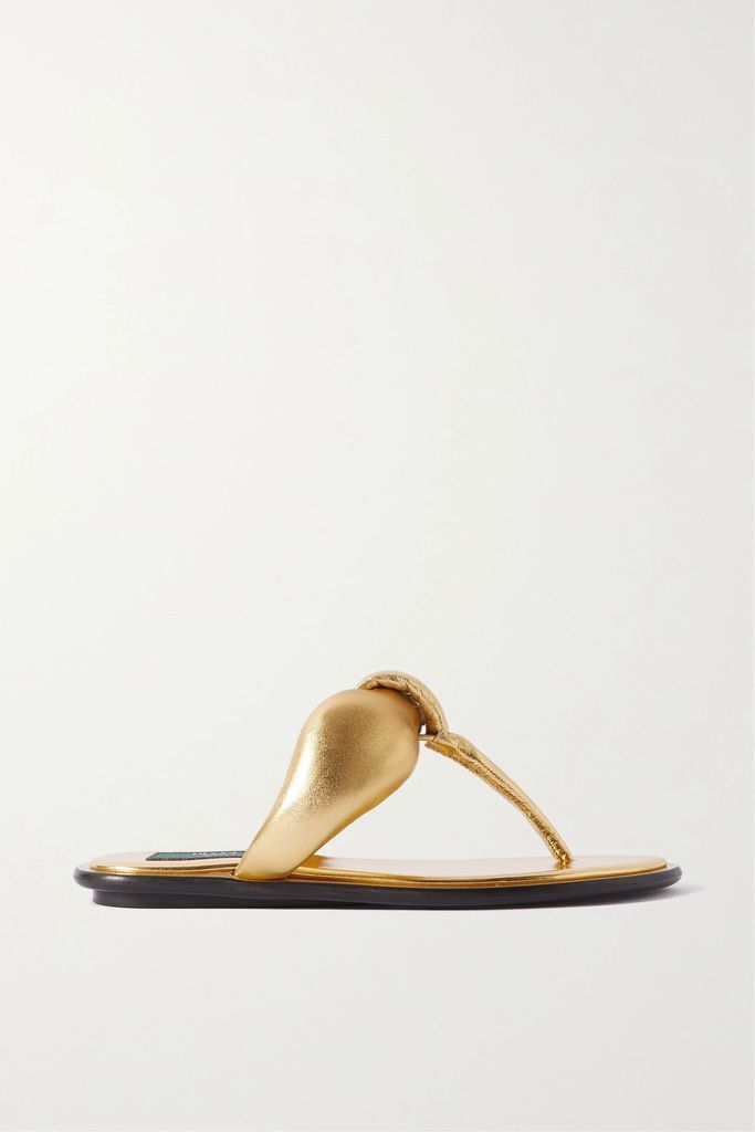 Padded Metallic Leather Sandals - Gold