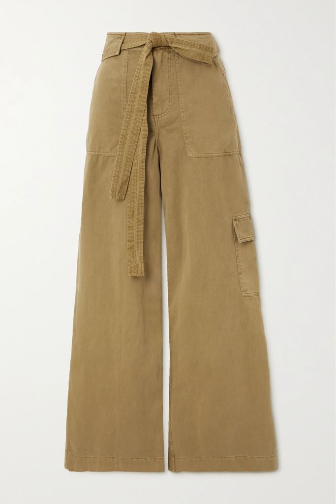 Brayden Belted Cotton-twill Wide-leg Pants - Tan