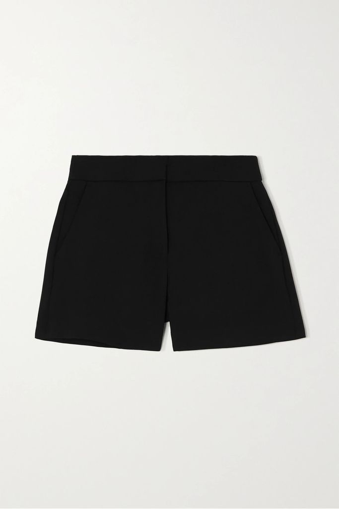 High-rise Pleated Crepe Shorts - Black