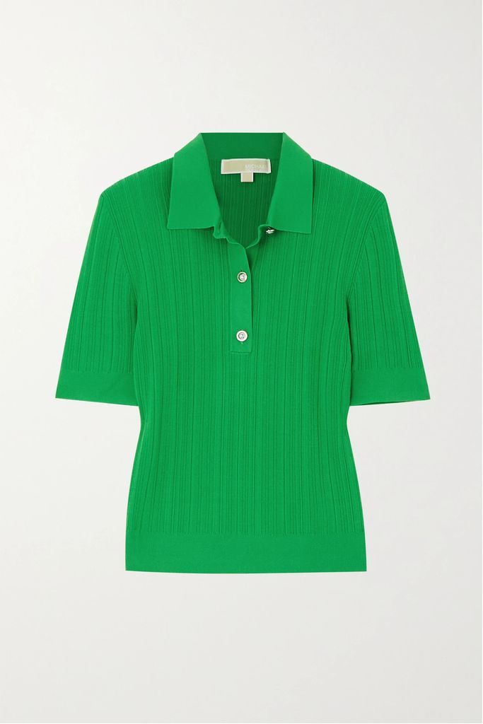Ribbed Recycled-crepe Polo Shirt - Green