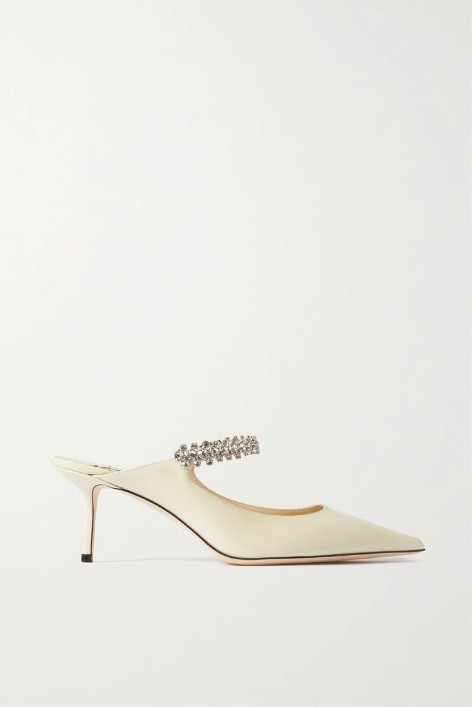 Bing 65 Crystal-embellished Patent-leather Mules - White