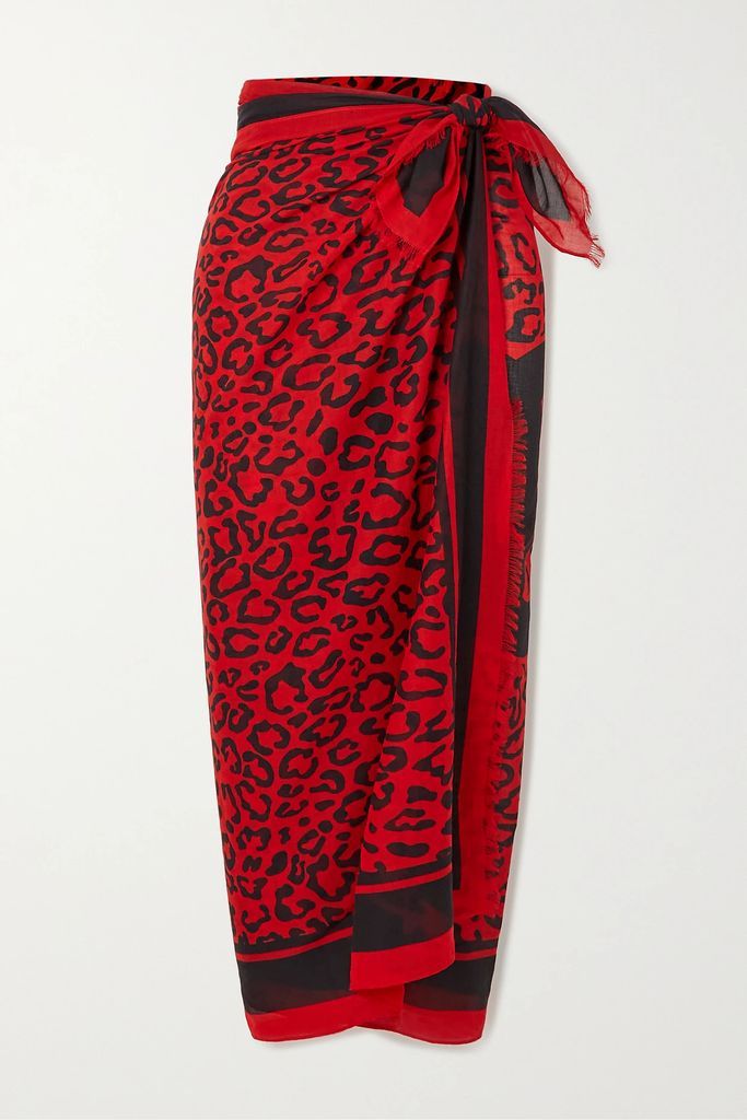 Frayed Leopard-print Cotton-voile Pareo - Leopard print
