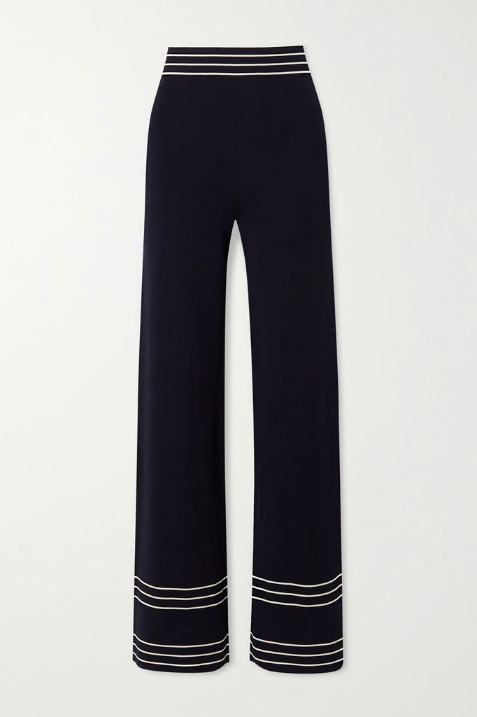 Rowland Striped Knitted Wide-leg Pants - Navy