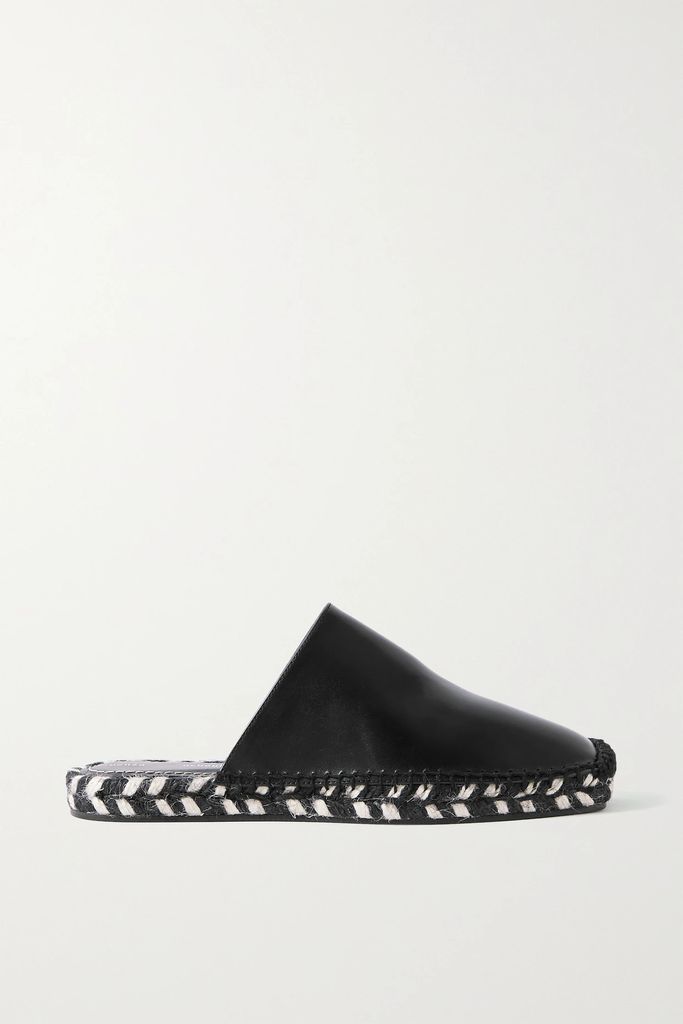 Leather Espadrille Slippers - Black