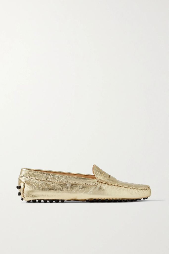 Gommini Metallic Textured-leather Loafers - Gold