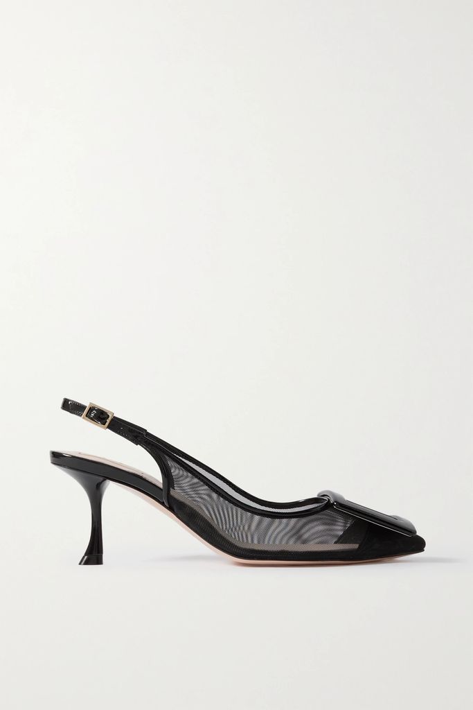 Viv' In The City Patent Leather-trimmed Mesh Slingback Pumps - Black