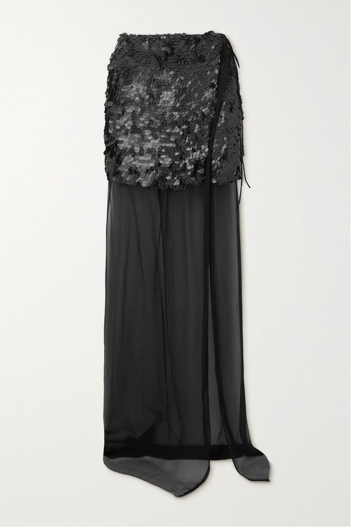 Layered Paillette-embellished Tulle Mini Wrap Skirt - Black