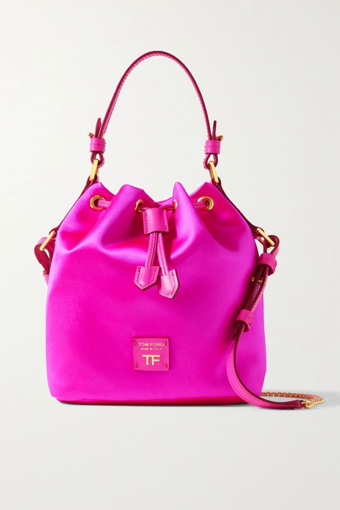 Disco Small Leather-trimmed Satin Bucket Bag - Pink