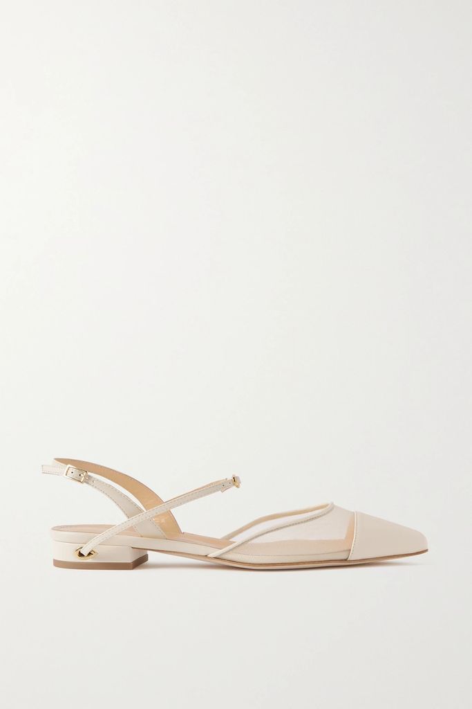 Vittorio Mesh And Leather Slingback Point-toe Flats - Ivory