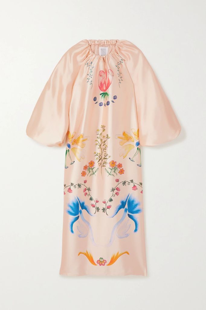 Peach Juicy Printed Silk-twill Midi Dress - US2