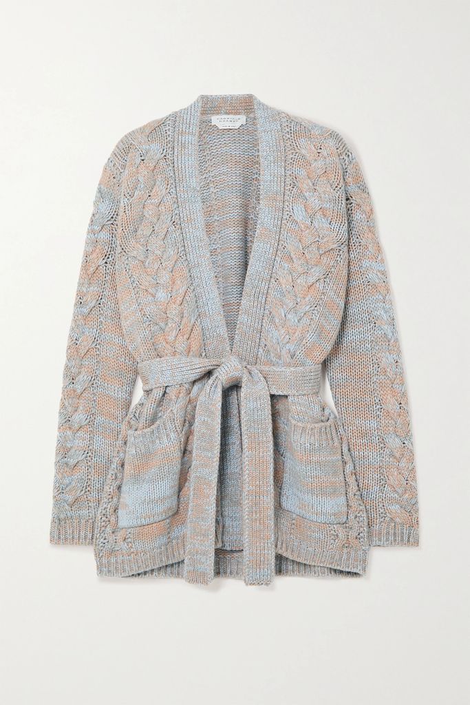 Aguirre Two-tone Cable-knit Cashmere Cardigan - Blue