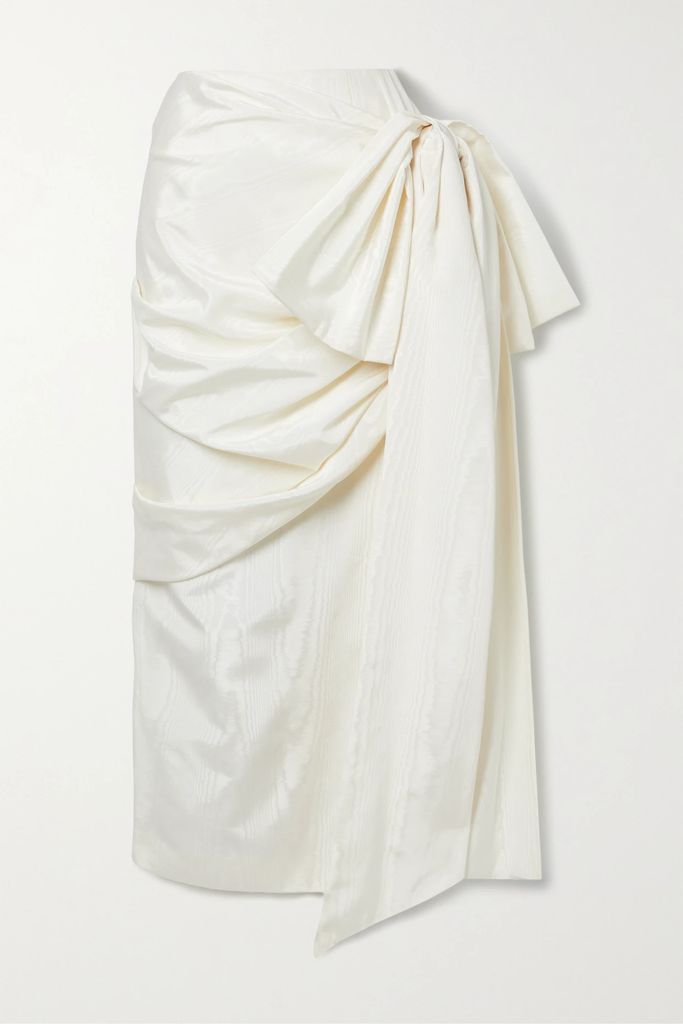 Bow-detailed Draped Moire Midi Skirt - Ivory