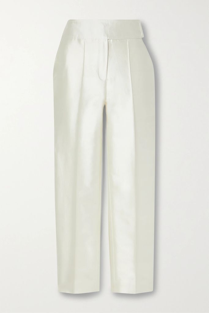 Cotton And Silk-blend Satin Straight-leg Pants - Ivory