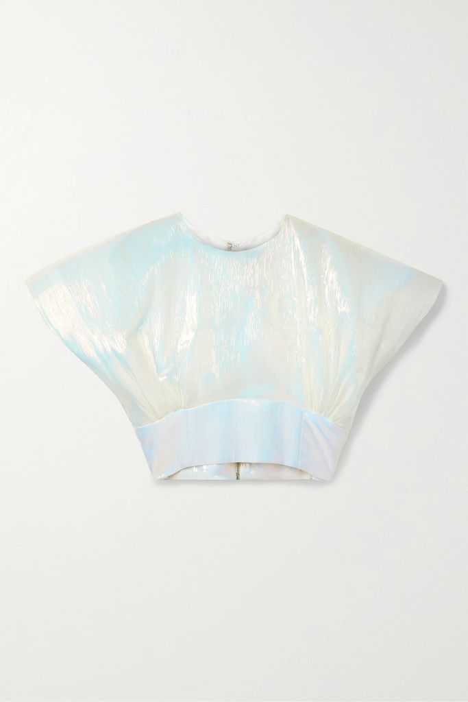 Cropped Iridescent Textured Silk-organza Top - White