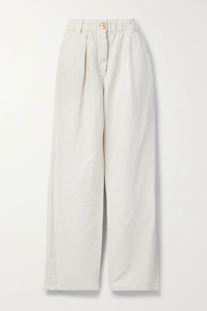 Cotton And Linen-blend Wide-leg Pants - White