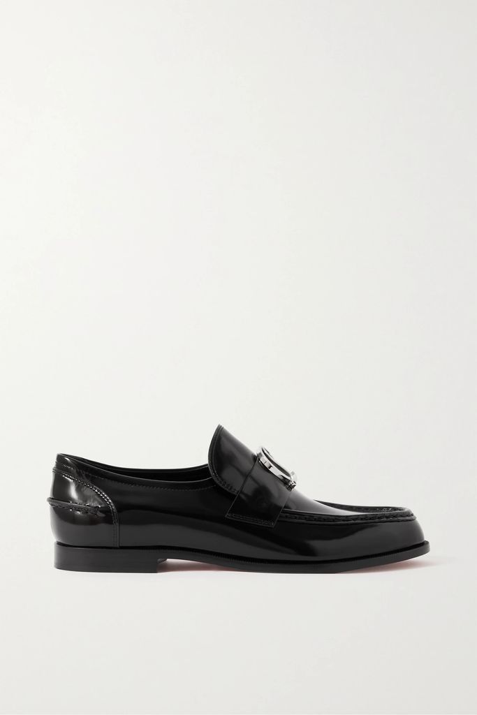 Cl Moc Embellished Glossed-leather Loafers - Black