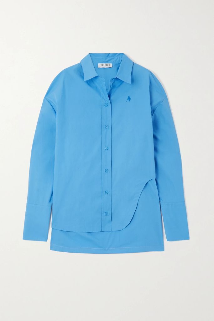 Diana Oversized Asymmetric Embroidered Cotton-poplin Shirt - Blue