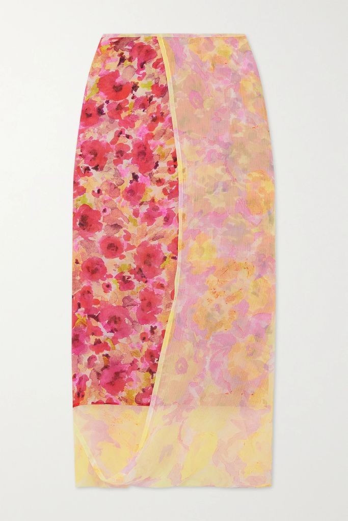Reversible Floral-print Silk-crepon Midi Skirt - Orange
