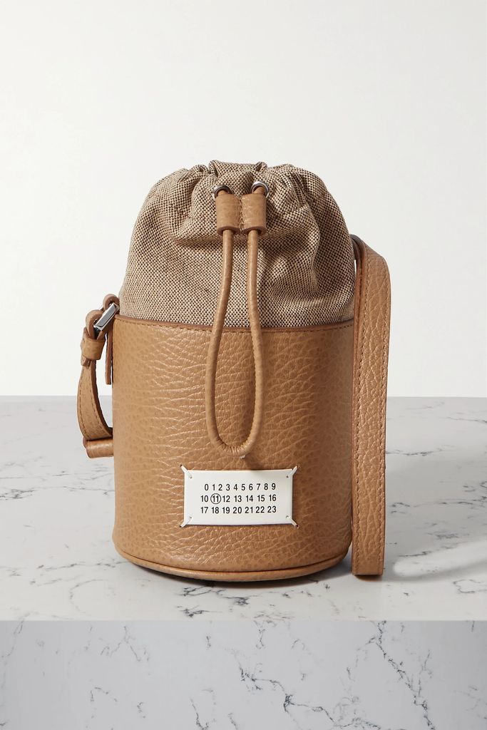 5ac Mini Canvas-trimmed Textured-leather Bucket Bag - Neutral