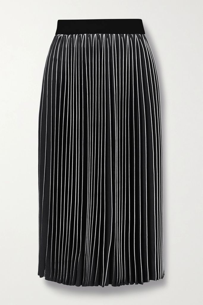 Gigi Pleated Two-tone Stretch-knit Midi Skirt - Black